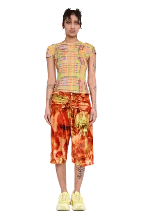 LIME PLAID ARC S/S TOP