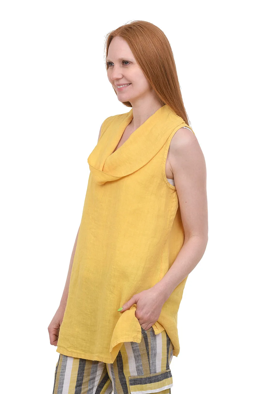 Linen Cowl Neck Tank, Honey