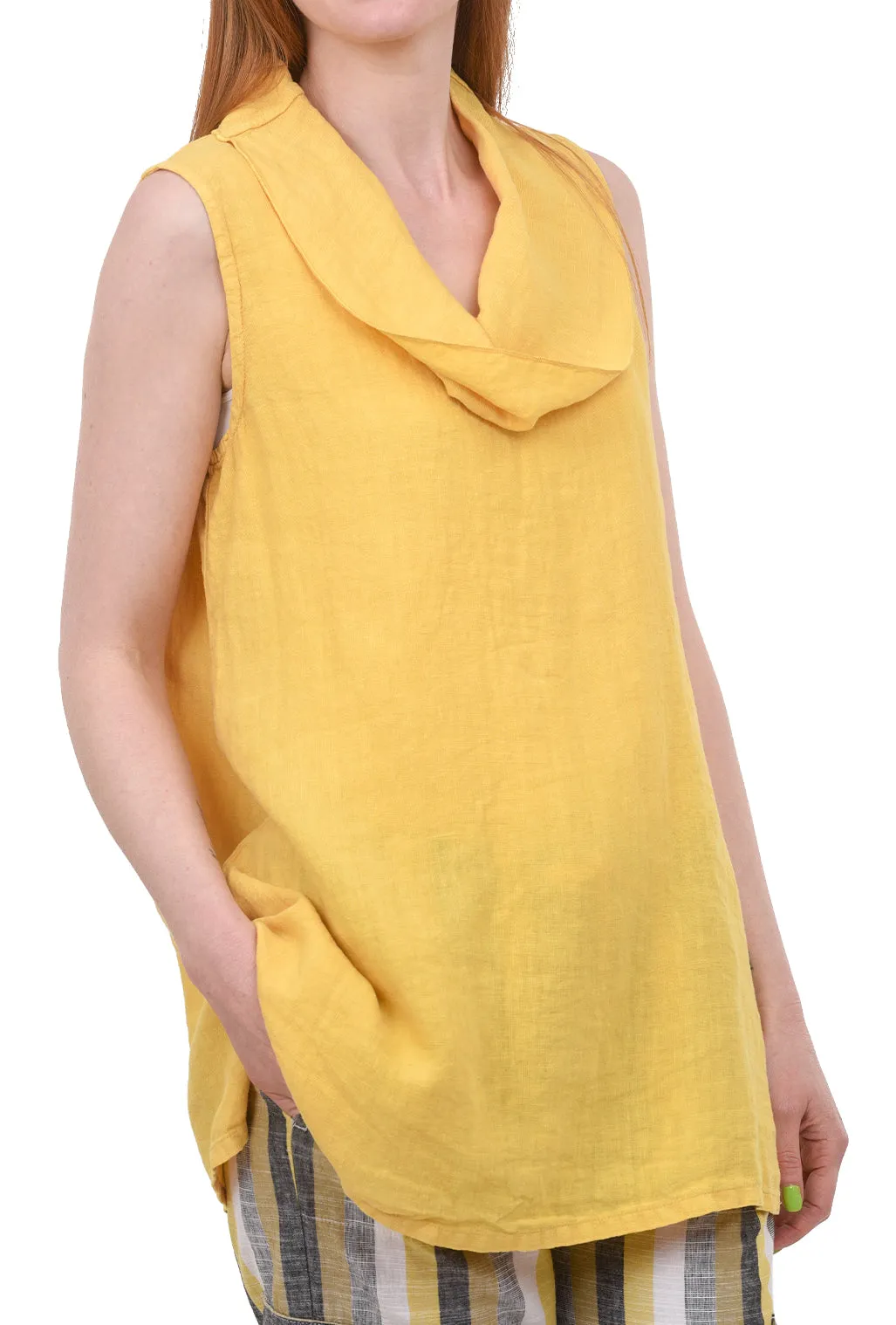 Linen Cowl Neck Tank, Honey