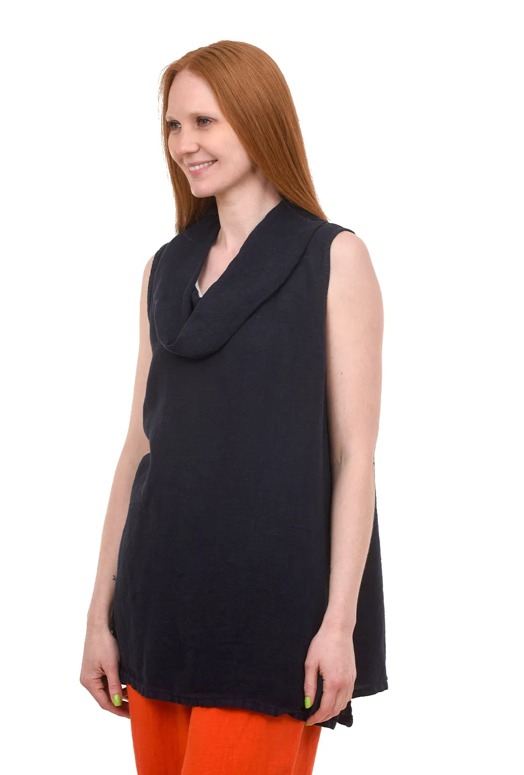 Linen Cowl Neck Tank, Ink