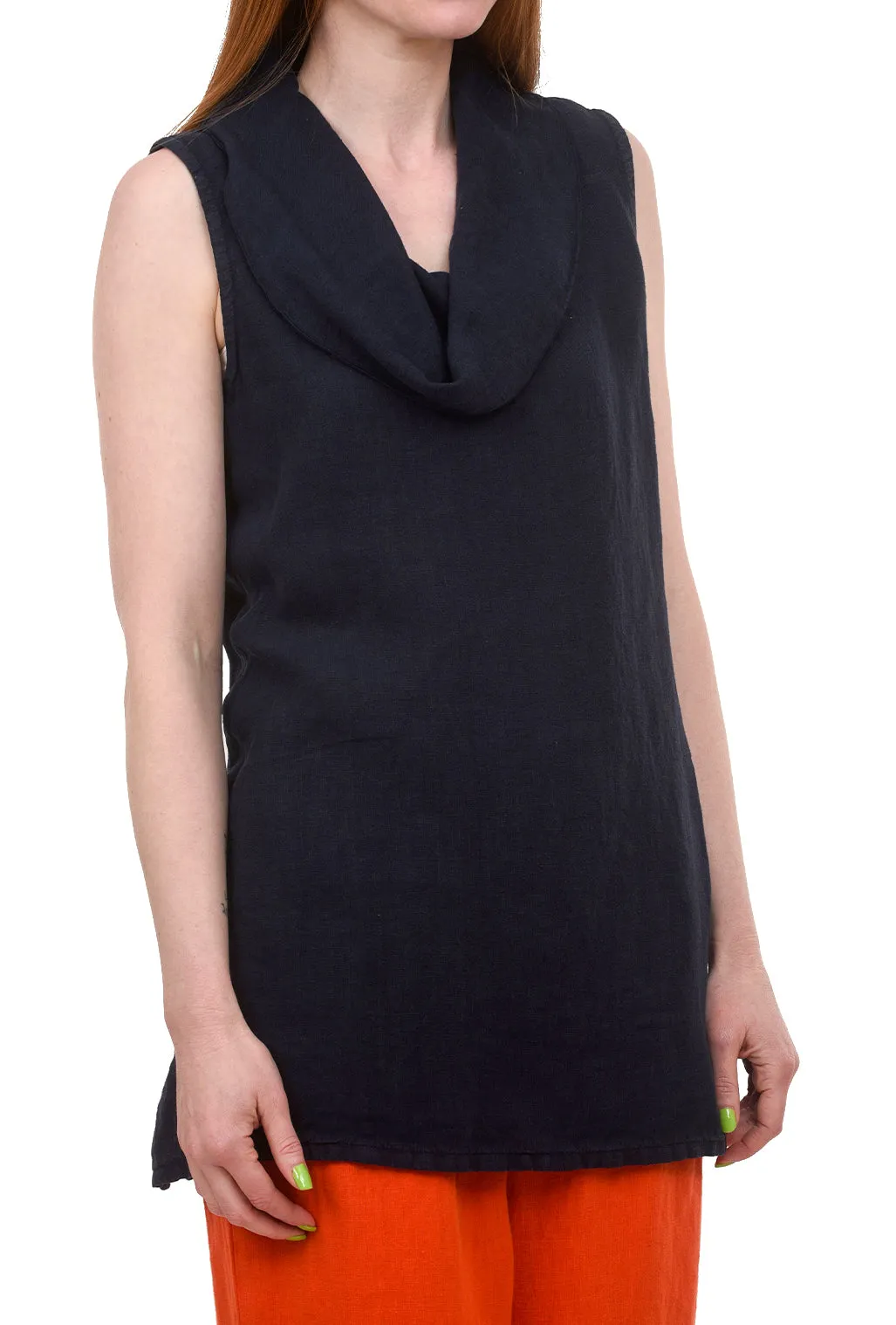 Linen Cowl Neck Tank, Ink