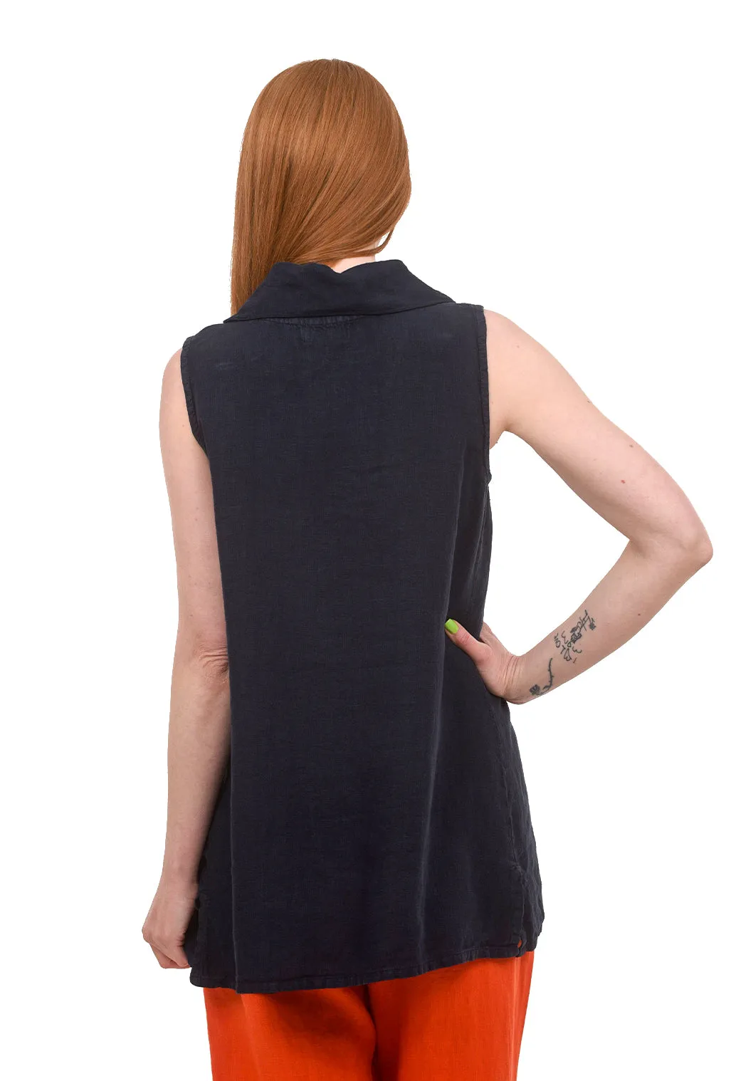 Linen Cowl Neck Tank, Ink
