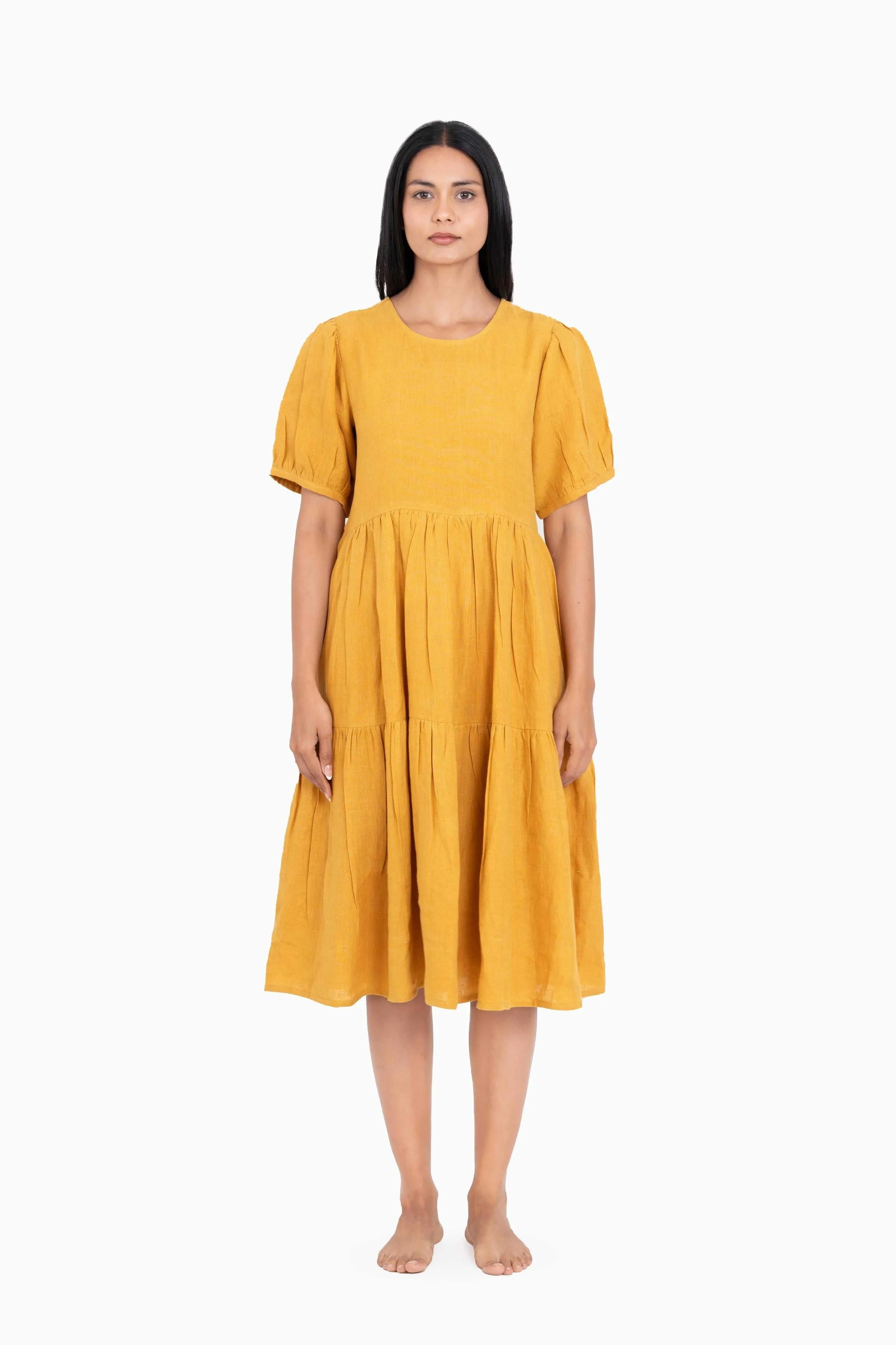 Linen Elvira Dress-Muted Mocha