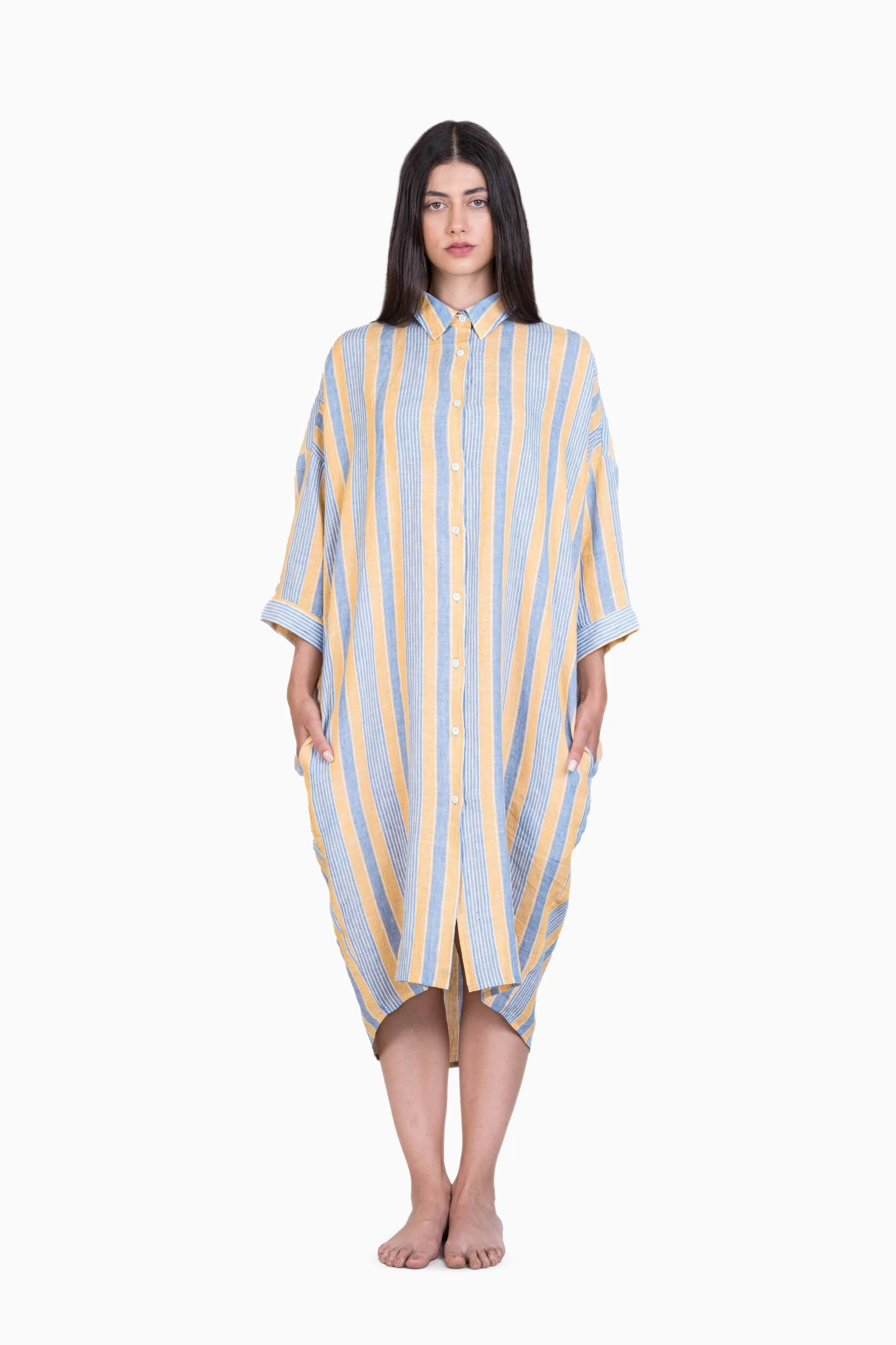 Linen Heidi Shirt Dress-Vern Green