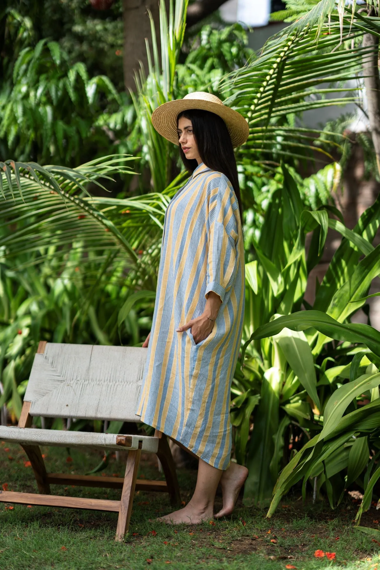 Linen Heidi Shirt Dress-Vern Green