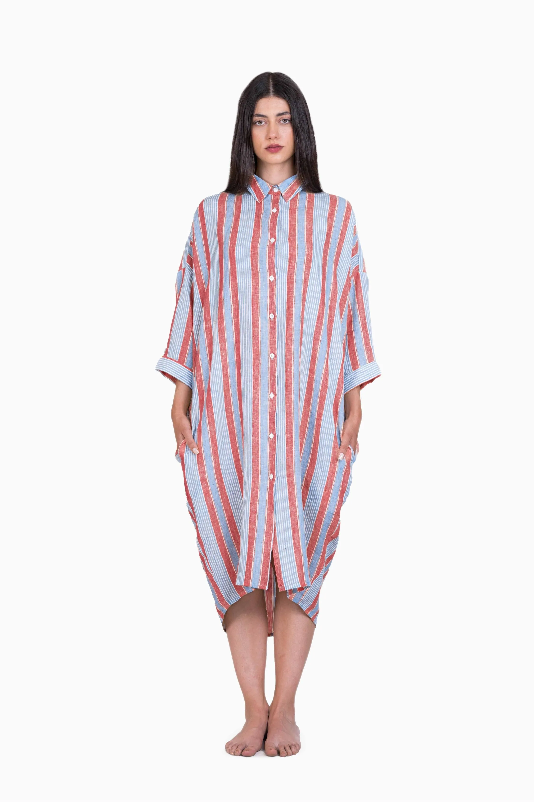 Linen Heidi Shirt Dress-Vern Green