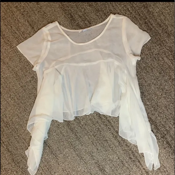 Lingerie--White sheer swing top, cropped front, long sides, rare find, small
