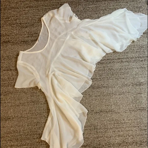 Lingerie--White sheer swing top, cropped front, long sides, rare find, small