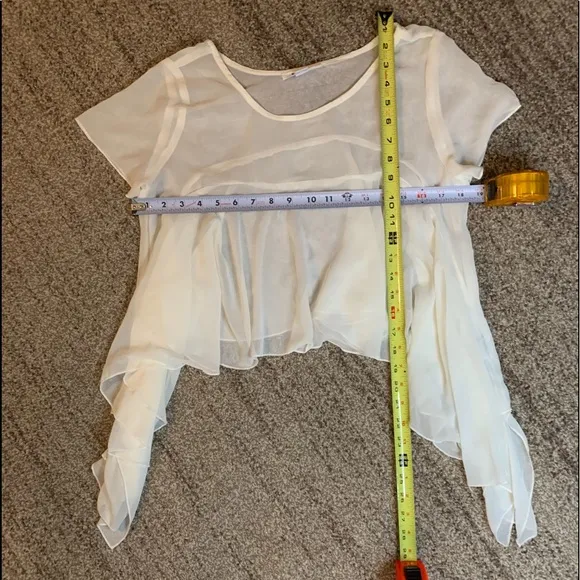 Lingerie--White sheer swing top, cropped front, long sides, rare find, small