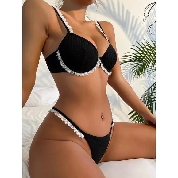Lingerie LUXE Sexy Soft Lace Lingerie Set - BLACK