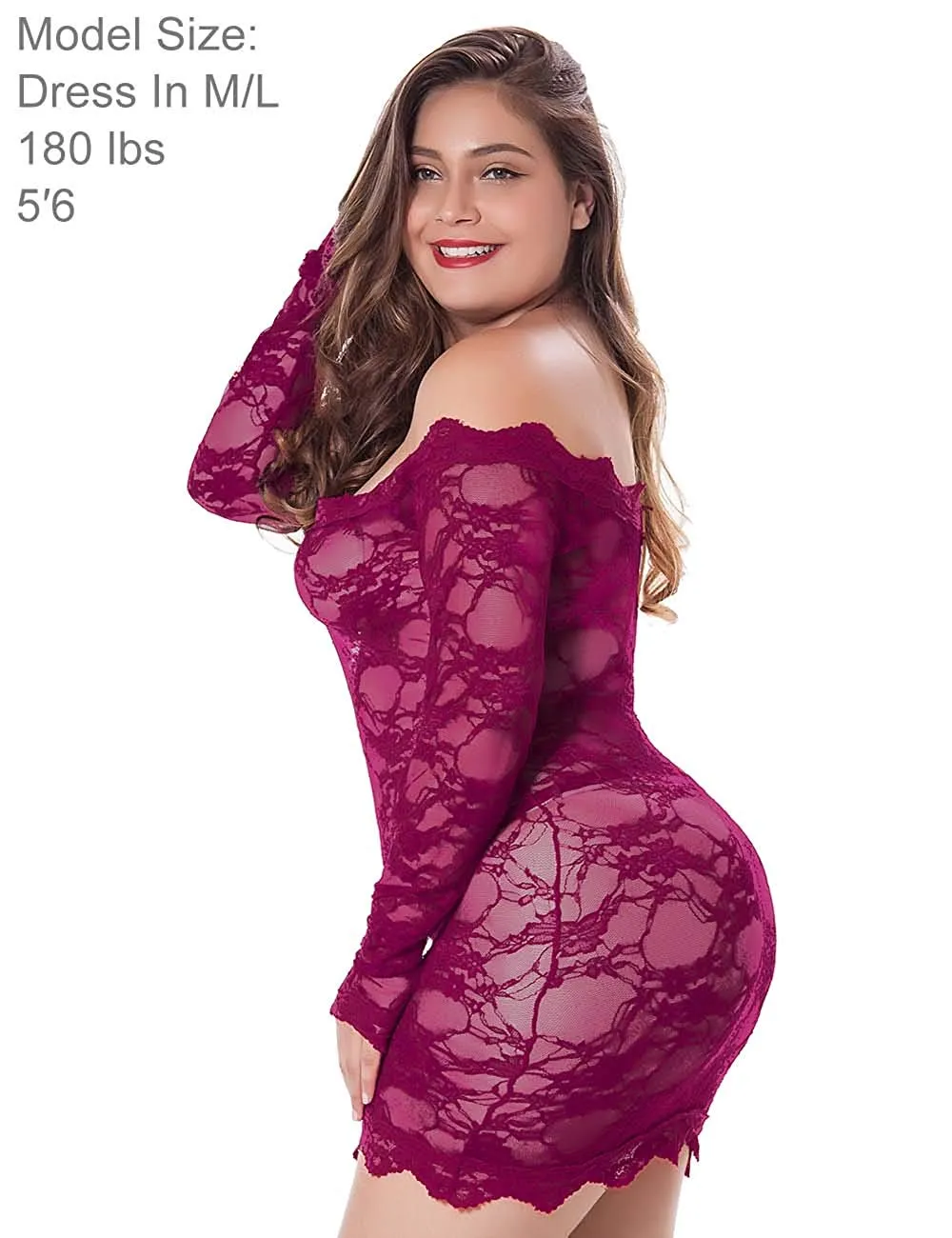 LINGERLOVE Womens Regular and Plus Size Chemise Floral Lace Off Shoulder See Through Bodysuit Sexy Lingerie