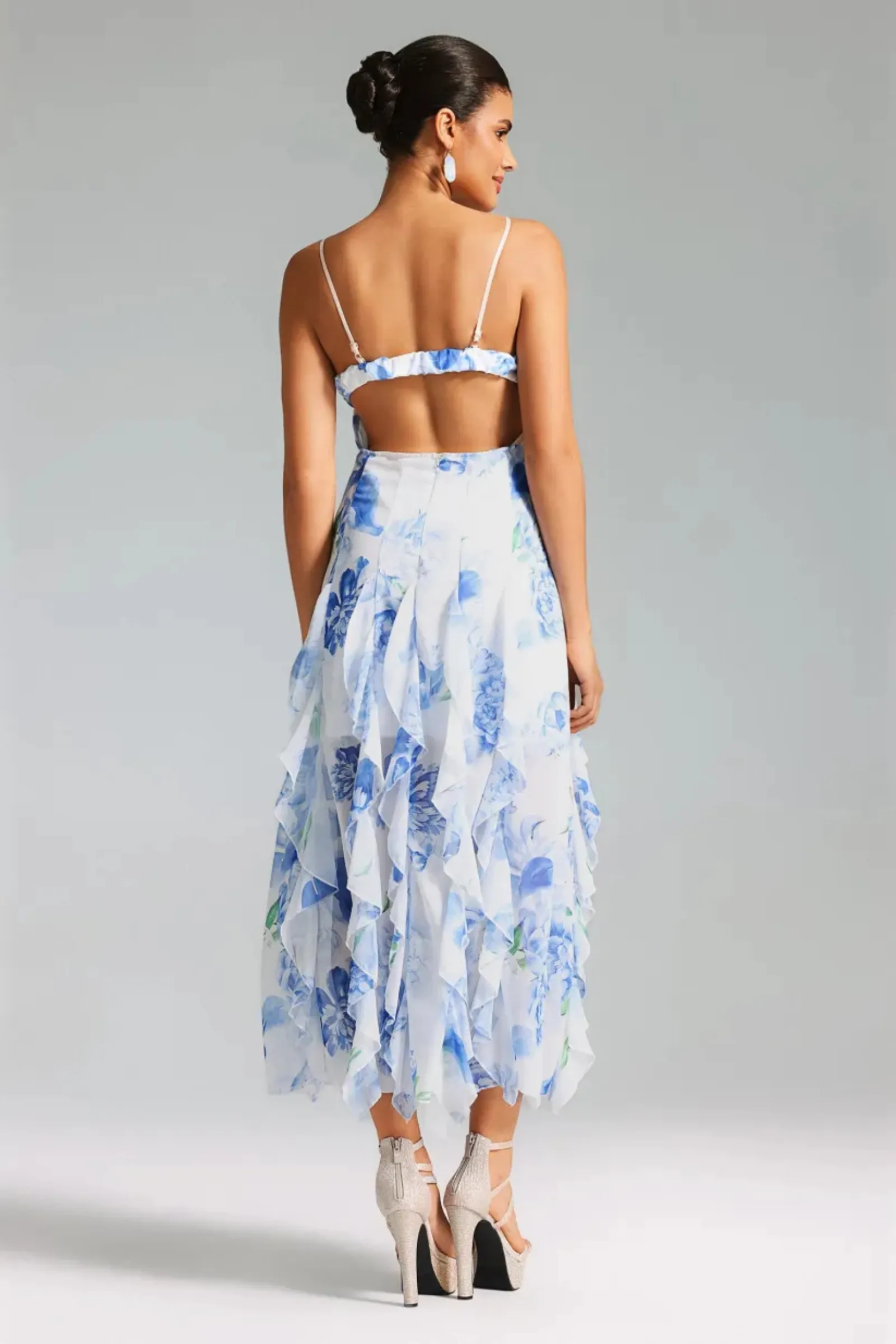 Livia Flower Print Ruffled Slit Dress-Miss Molly brand