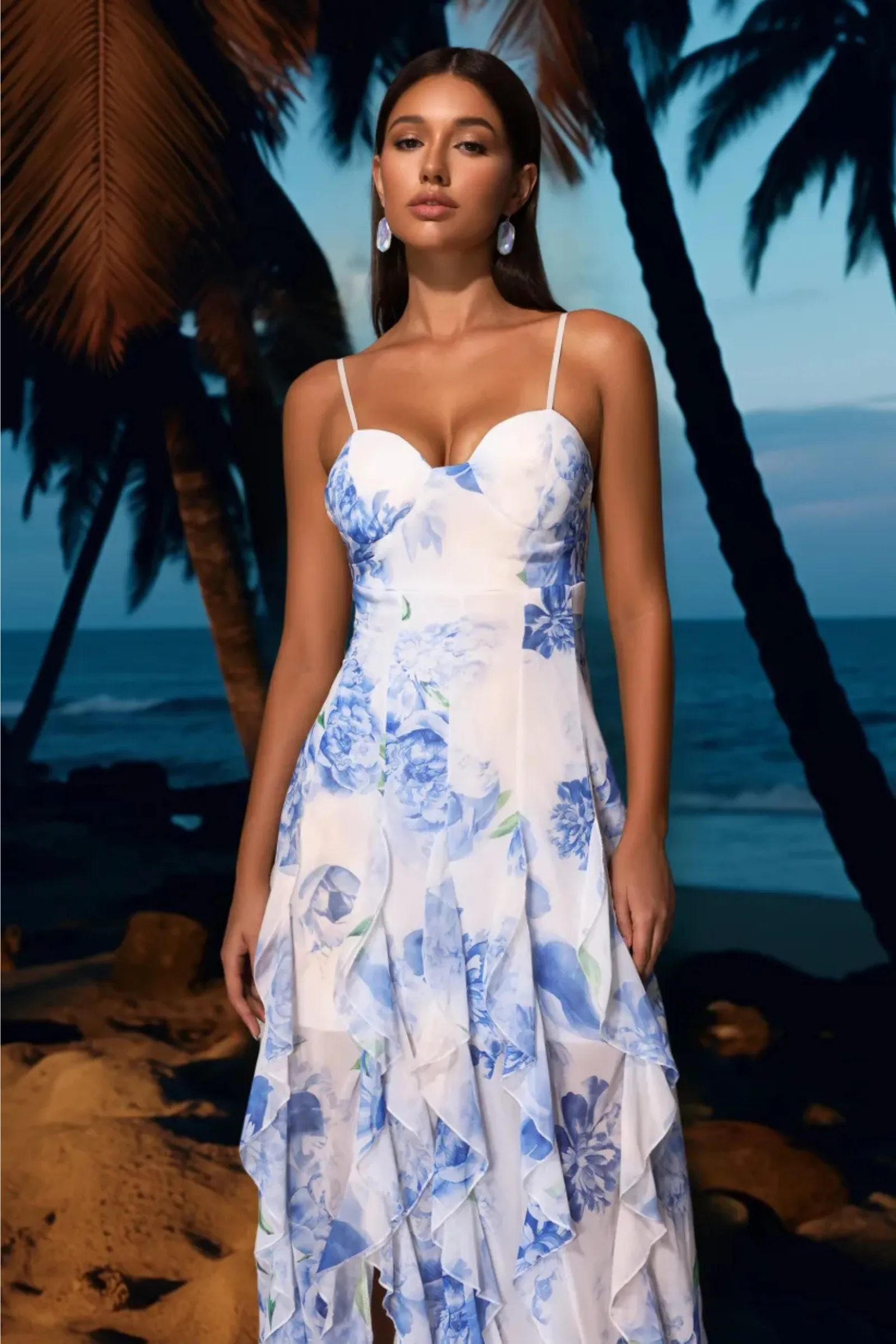 Livia Flower Print Ruffled Slit Dress-Miss Molly brand