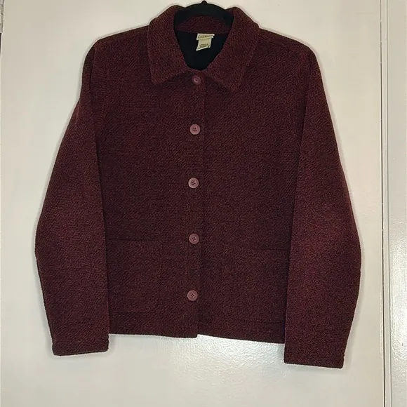 L.L. Bean Vintage Women's Red‎ Double Pocket Button Up Cardigan Sweater Size L