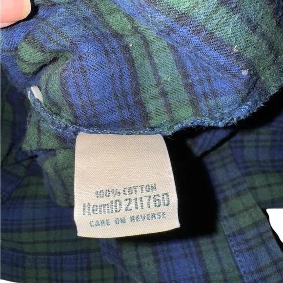 LL Bean Women's Scotch Plaid Flannel Nightgown Large Black Watch Maxi Green Blue