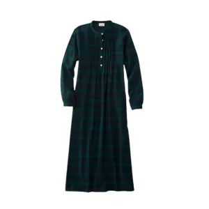 LL Bean Women's Scotch Plaid Flannel Nightgown Large Black Watch Maxi Green Blue