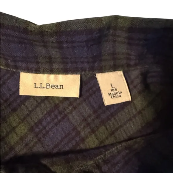 LL Bean Women's Scotch Plaid Flannel Nightgown Large Black Watch Maxi Green Blue