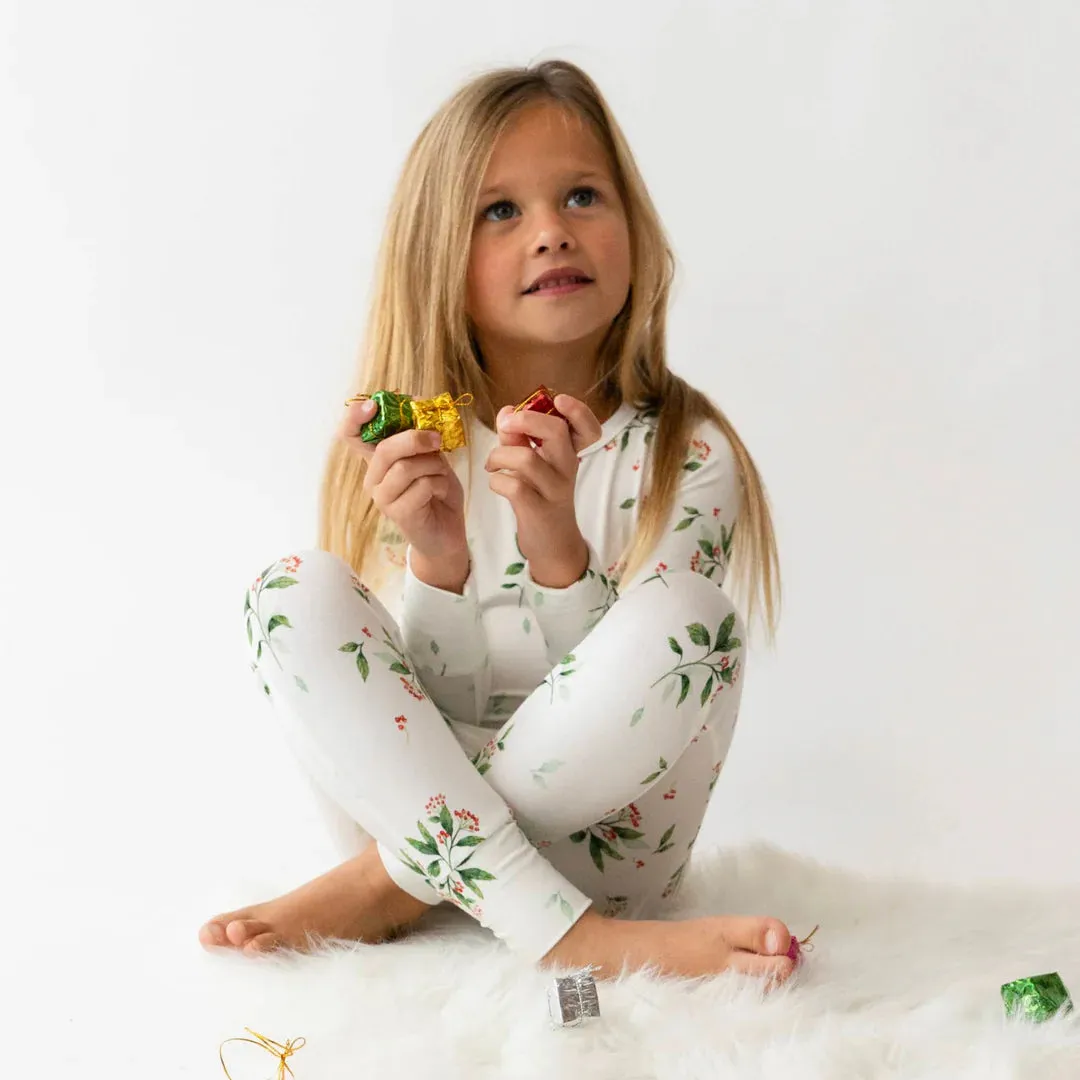 Long Sleeve Bamboo PJ Set - Holly Berries
