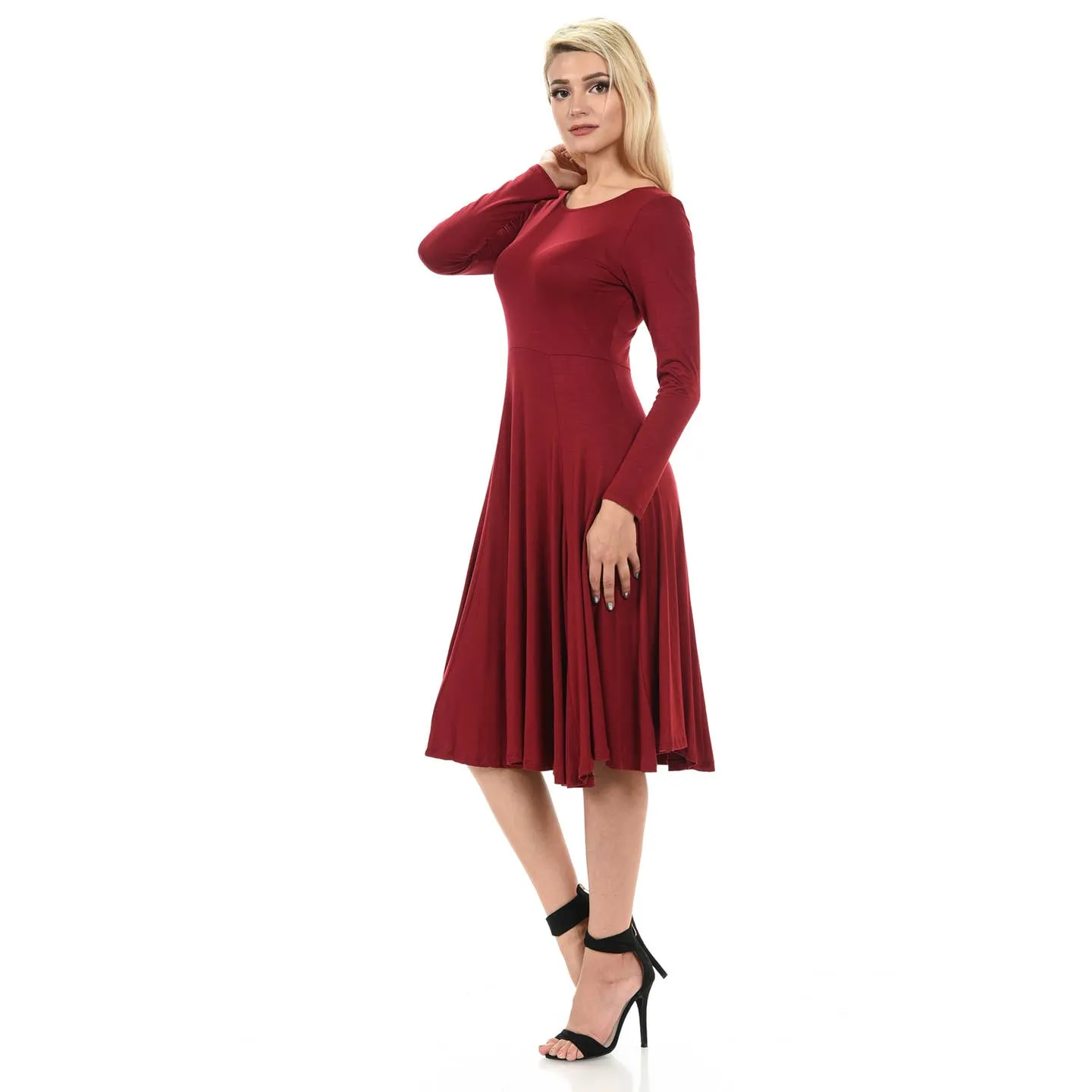 Long Sleeve Fit and Flare Midi Dress