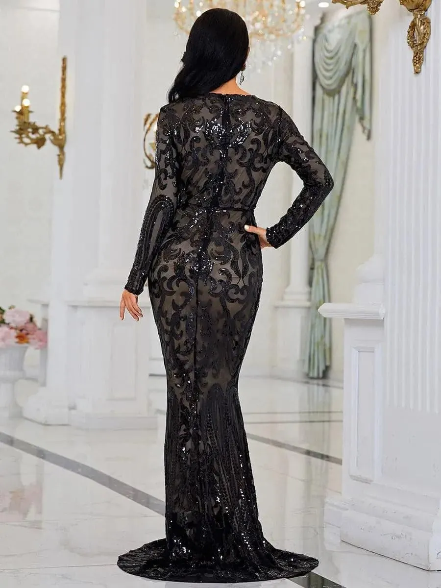 Long Sleeve Sequin Formal Dress FT8578