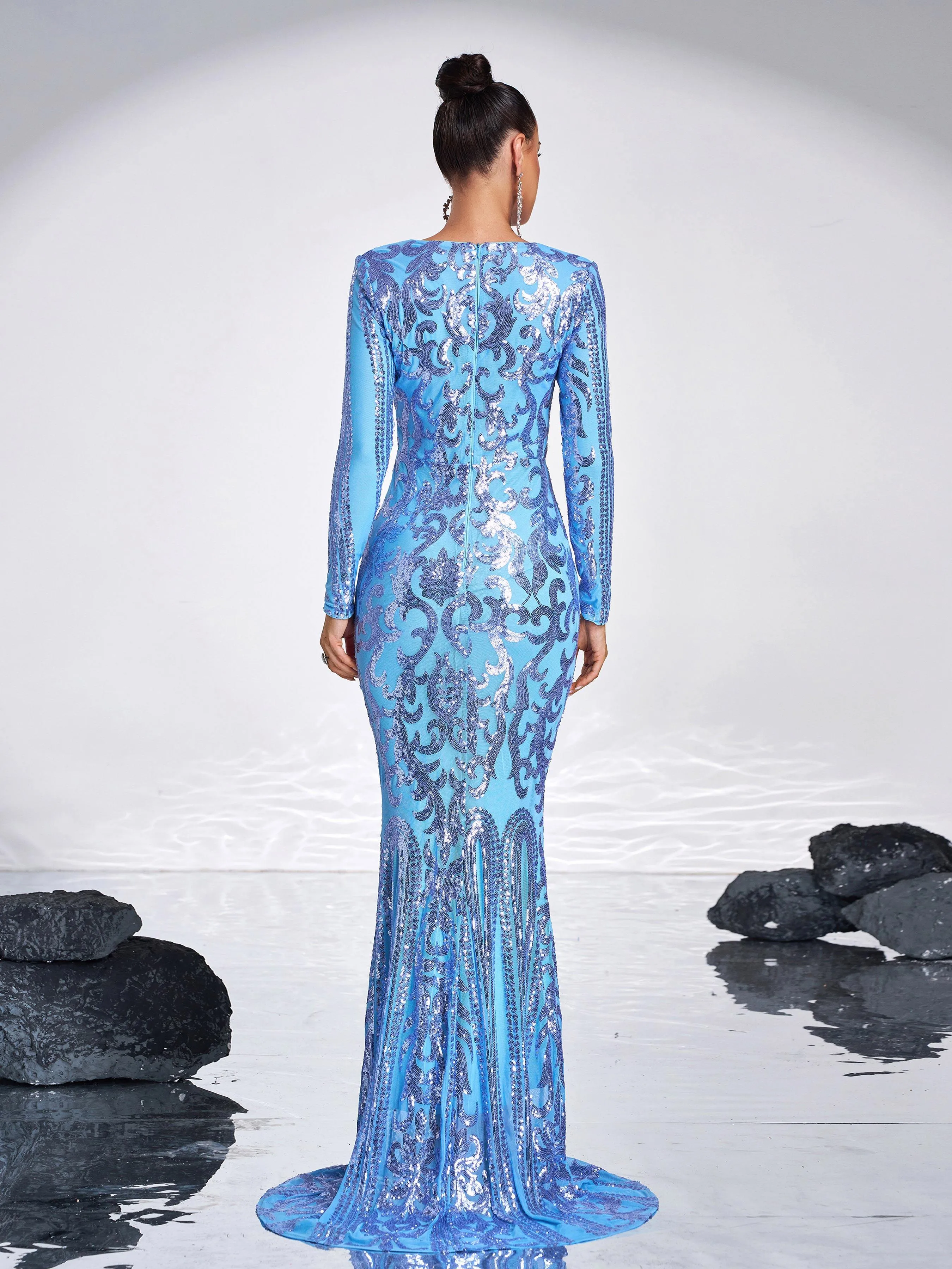 Long Sleeve Sequin Formal Dress FT8578