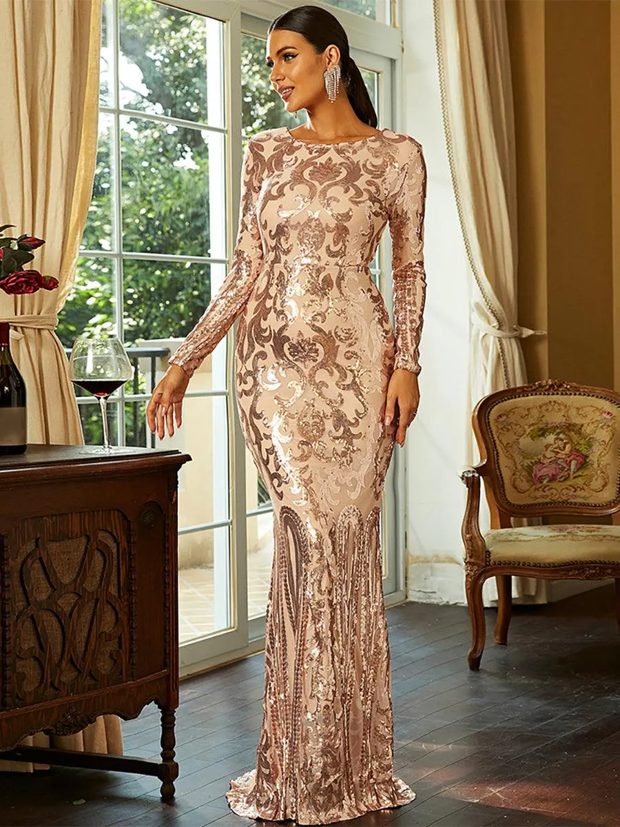 Long Sleeve Sequin Formal Dress FT8578