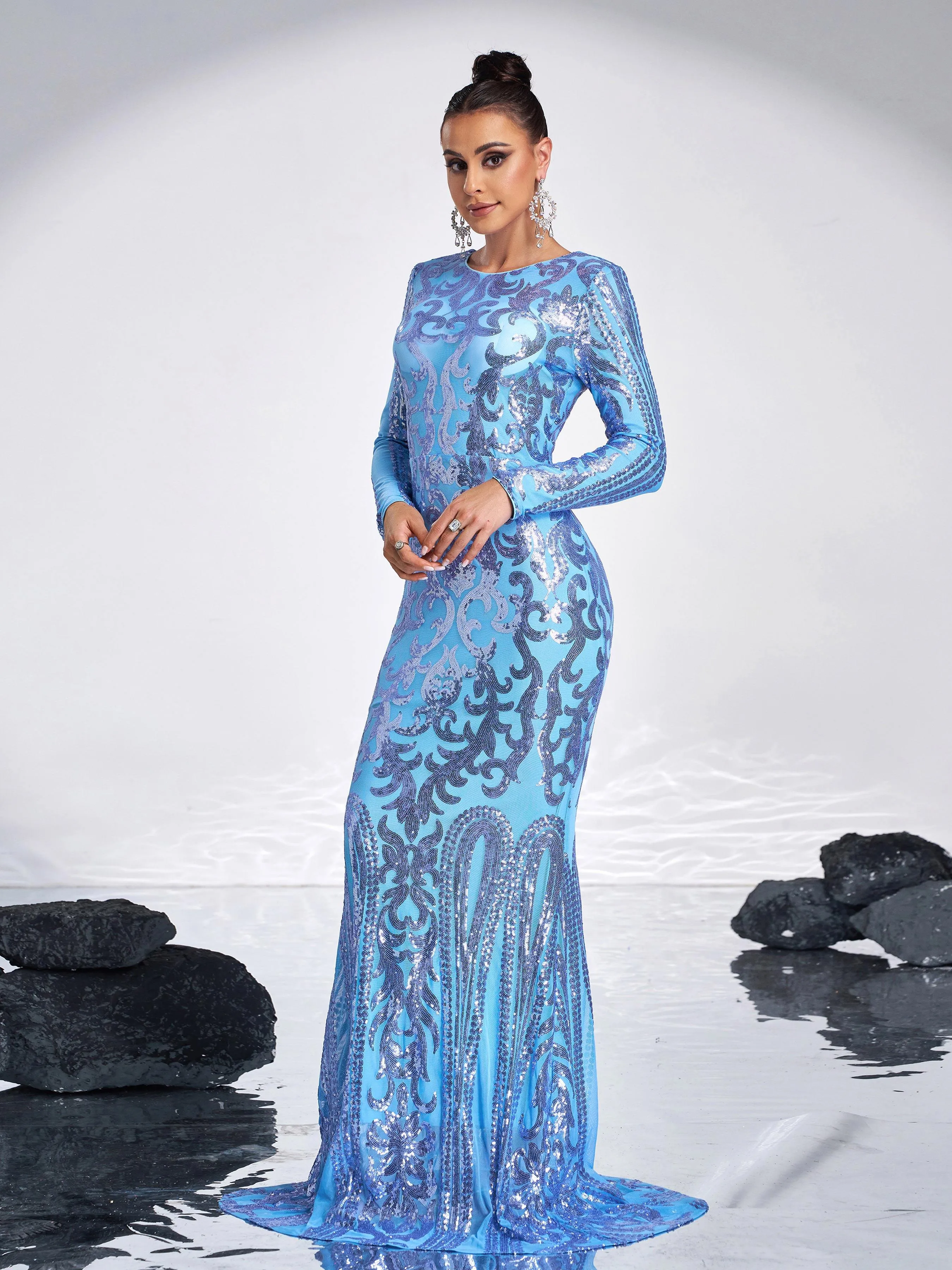 Long Sleeve Sequin Formal Dress FT8578