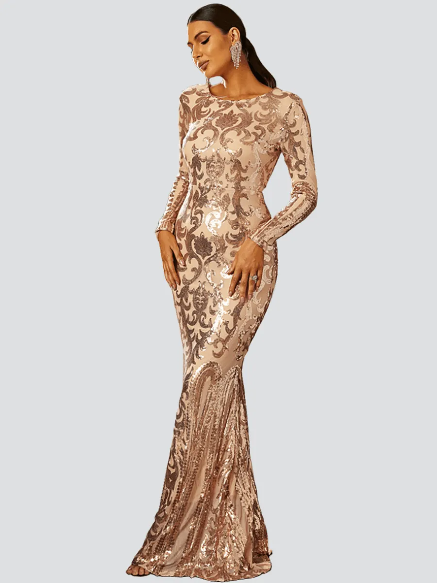 Long Sleeve Sequin Formal Dress FT8578