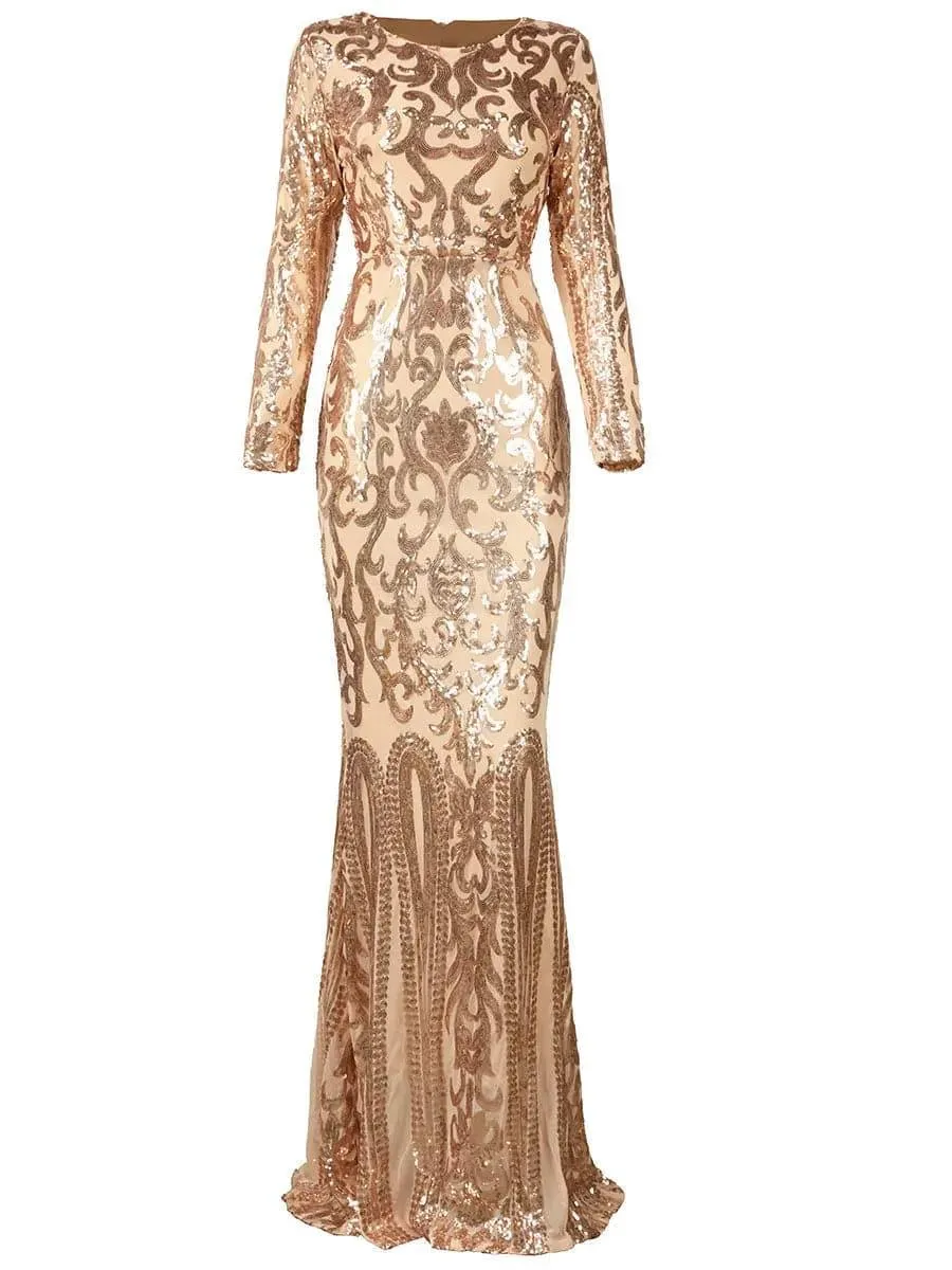 Long Sleeve Sequin Formal Dress FT8578