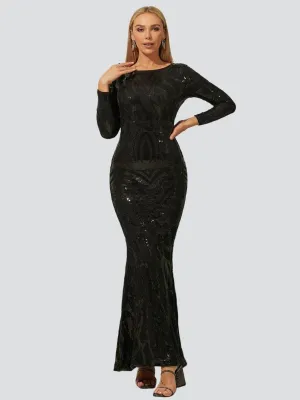 Long Sleeve Sequin Mermaid Prom Dress M0910