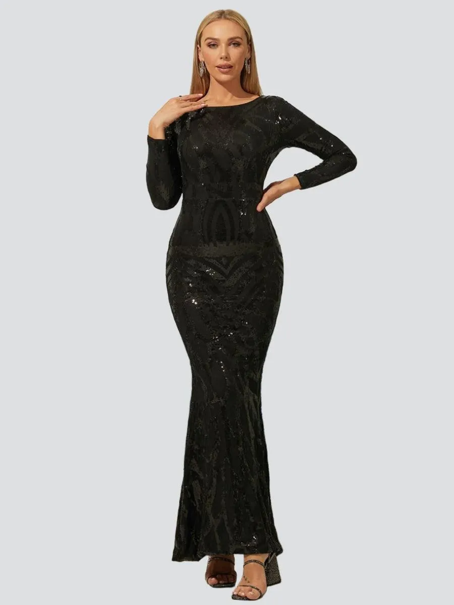 Long Sleeve Sequin Mermaid Prom Dress M0910