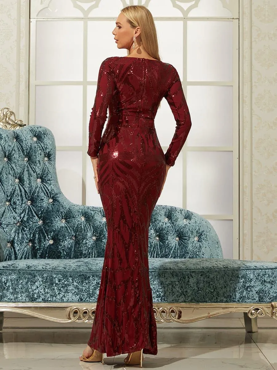 Long Sleeve Sequin Mermaid Prom Dress M0910