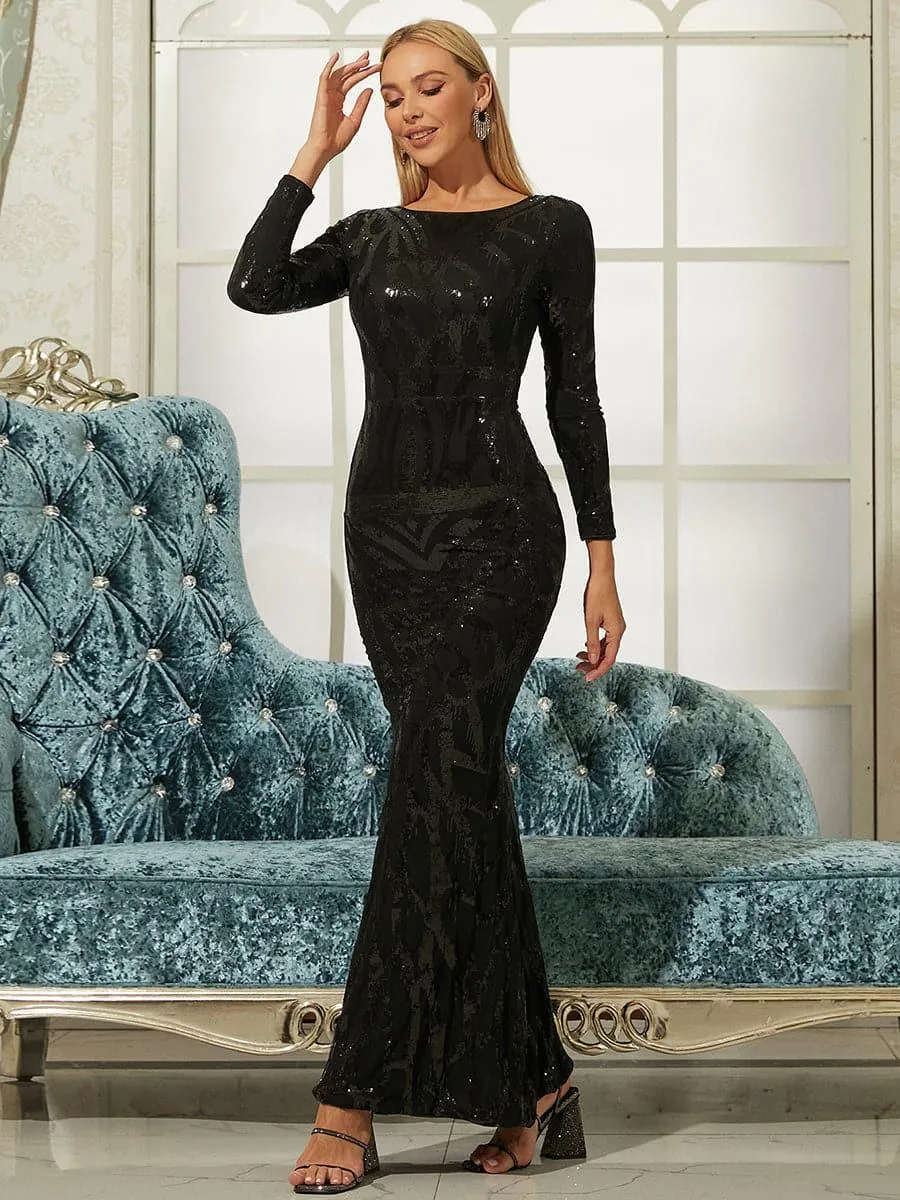 Long Sleeve Sequin Mermaid Prom Dress M0910