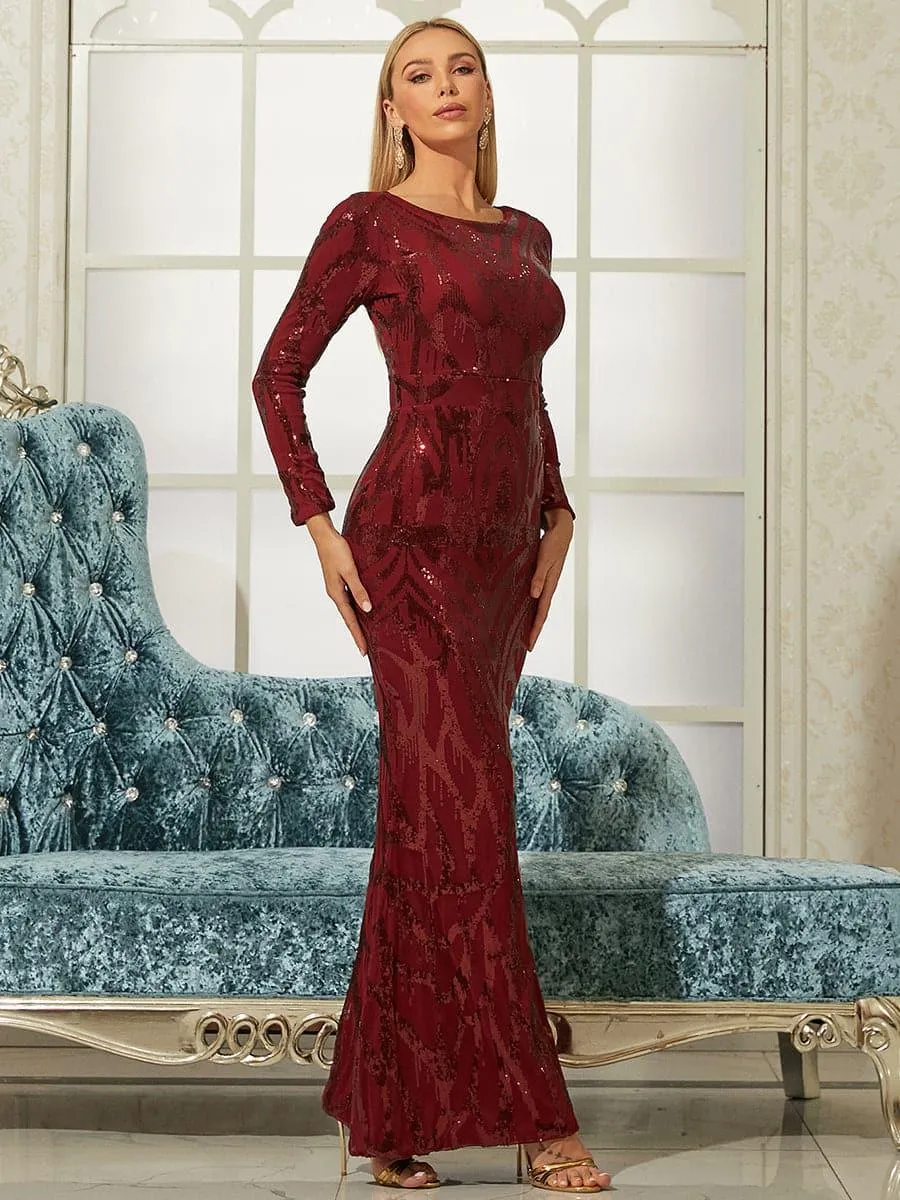 Long Sleeve Sequin Mermaid Prom Dress M0910