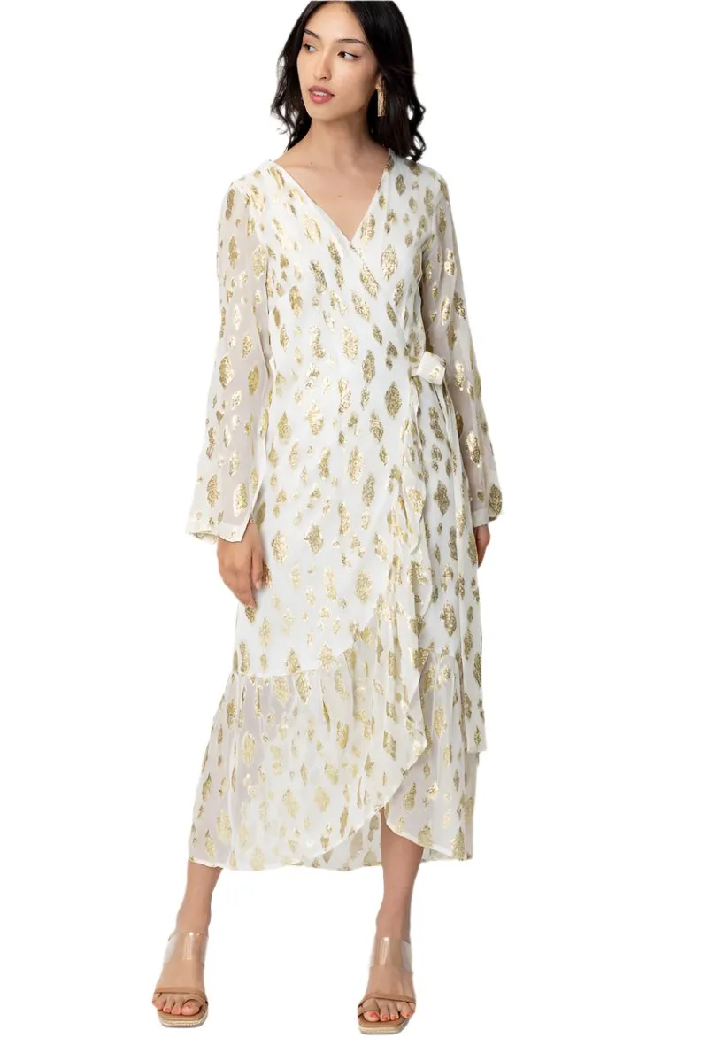 Long Sleeve Wrap Dress with Sequin Spot Detail