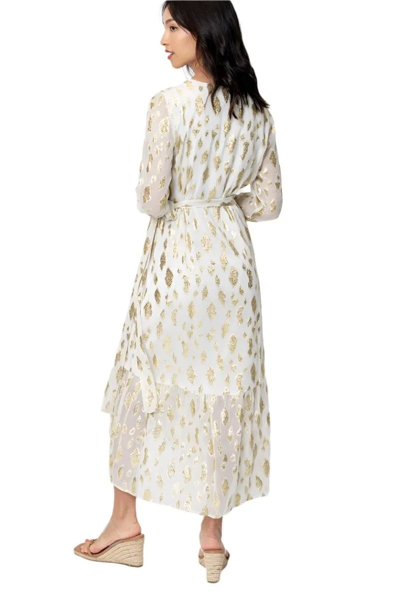 Long Sleeve Wrap Dress with Sequin Spot Detail