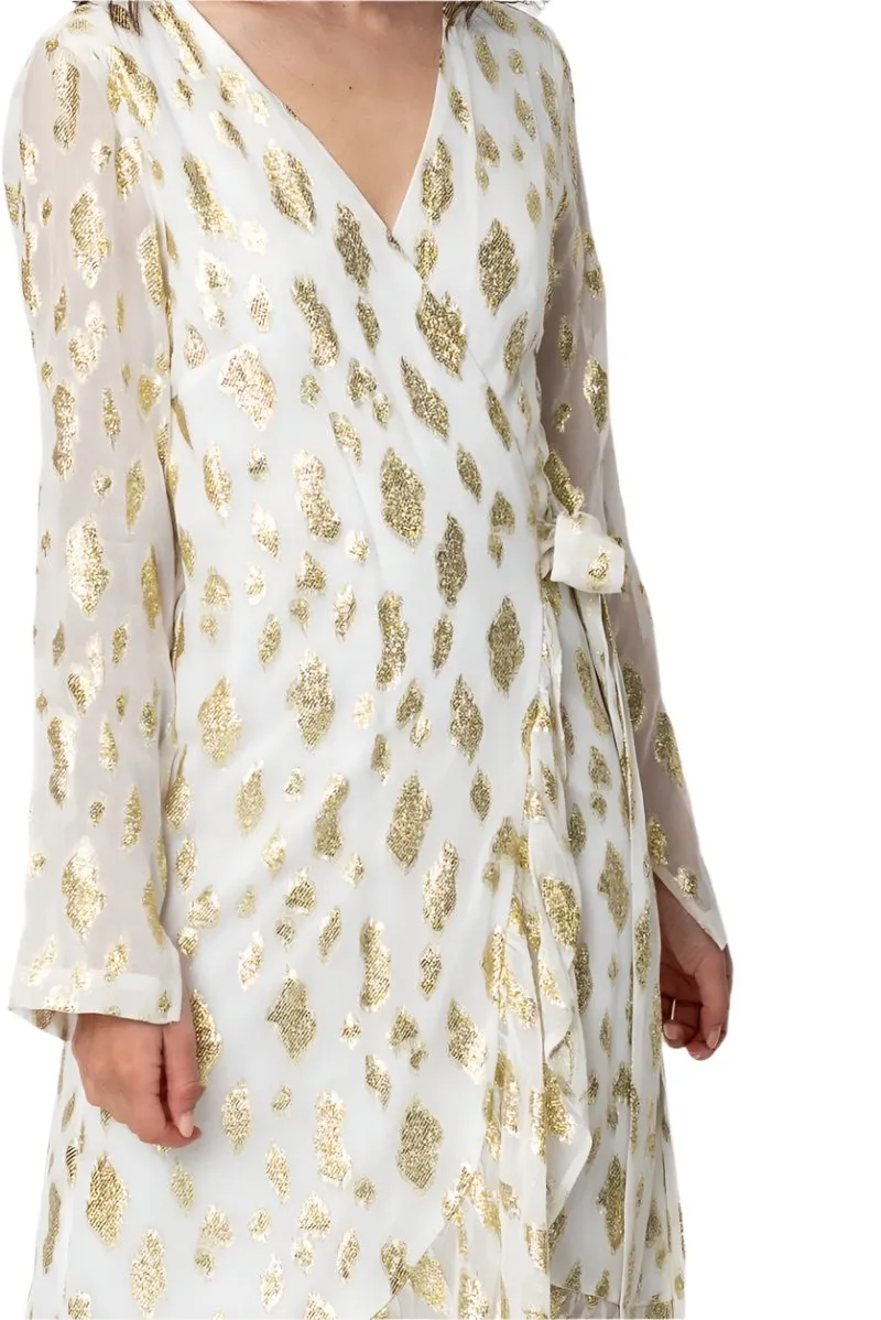 Long Sleeve Wrap Dress with Sequin Spot Detail