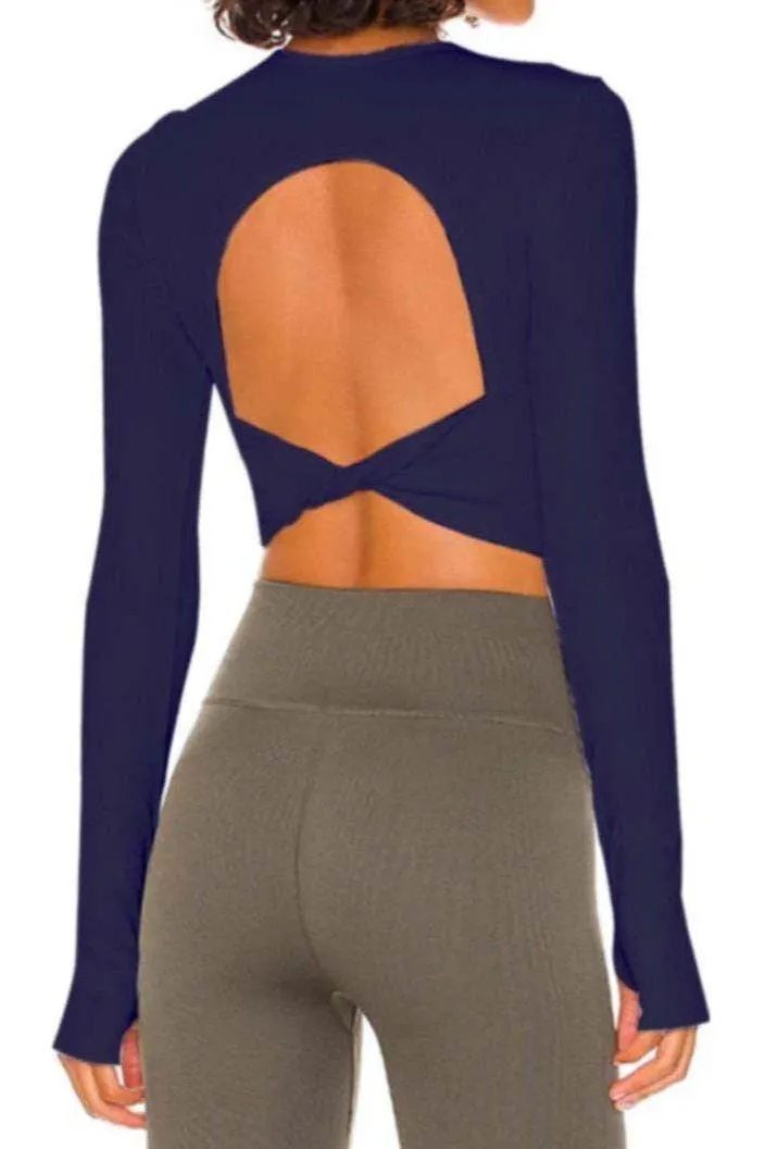 long-sleeved threaded yoga belt chest pad top