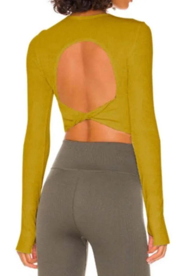 long-sleeved threaded yoga belt chest pad top