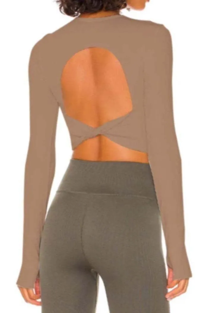 long-sleeved threaded yoga belt chest pad top