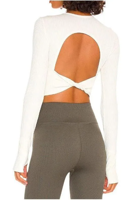 long-sleeved threaded yoga belt chest pad top
