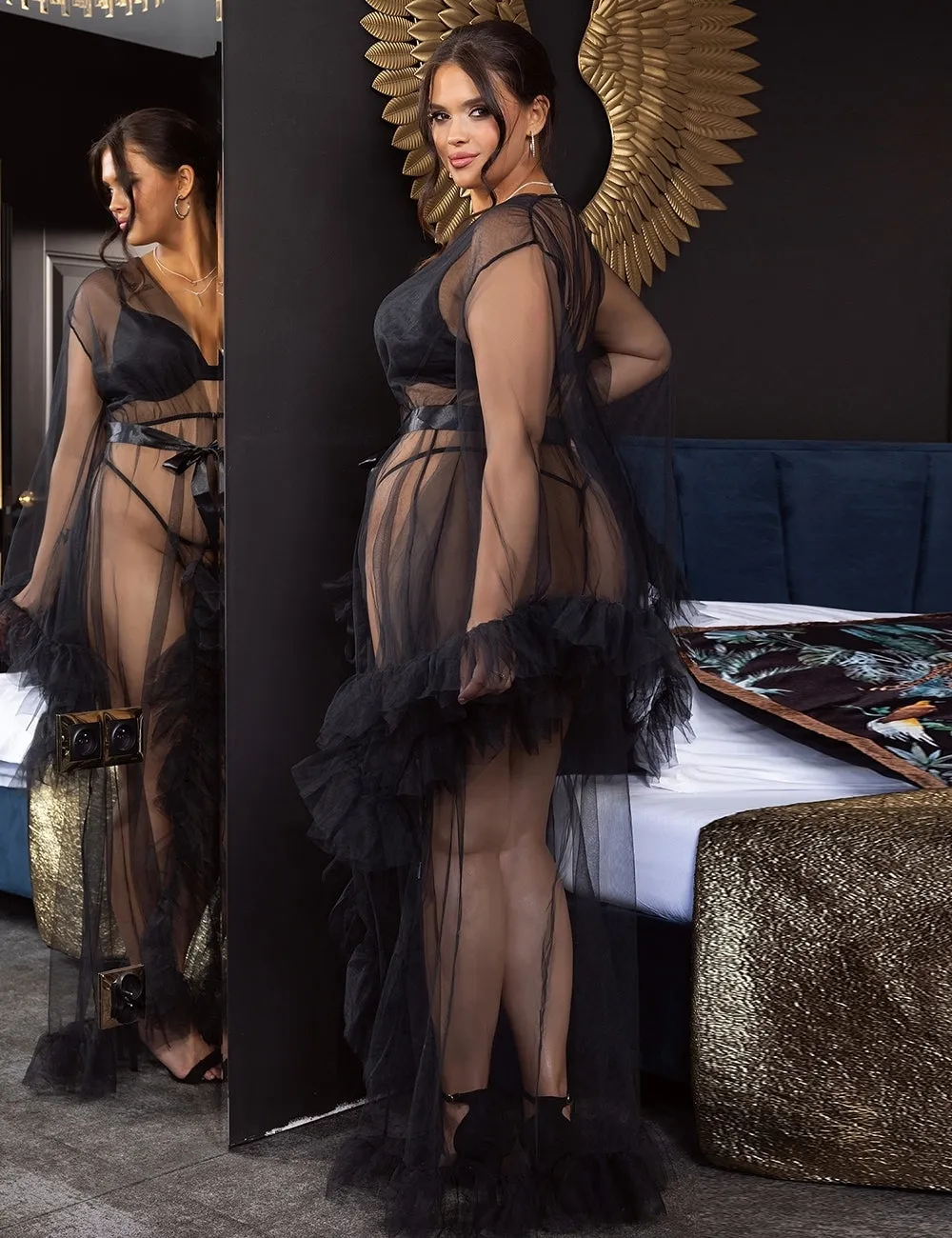 Long White Sexy Ruffled Trumpet Sleeves Robe Egypt With Belt