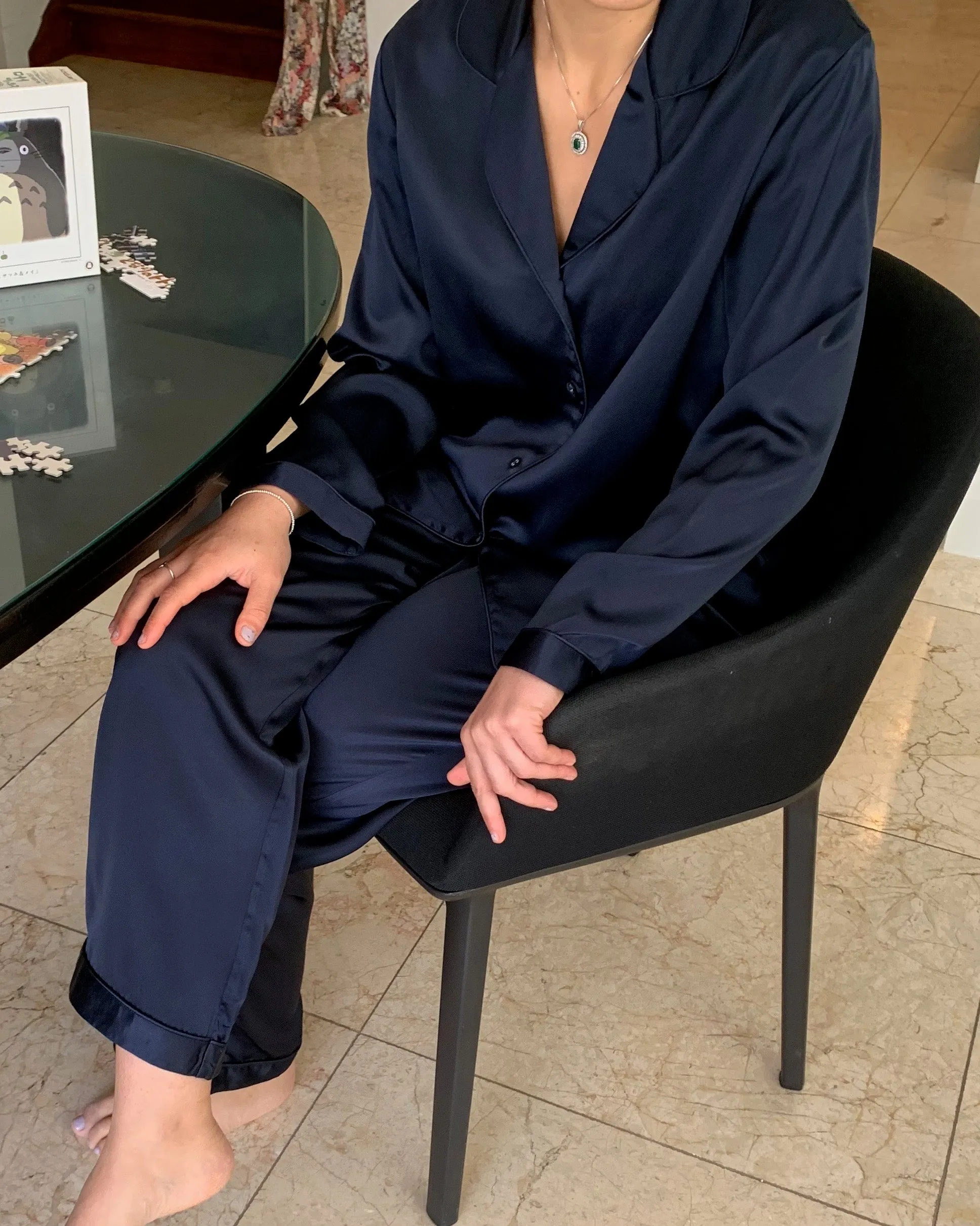 Love&Lustre - Silk Piped PJ Set - Navy