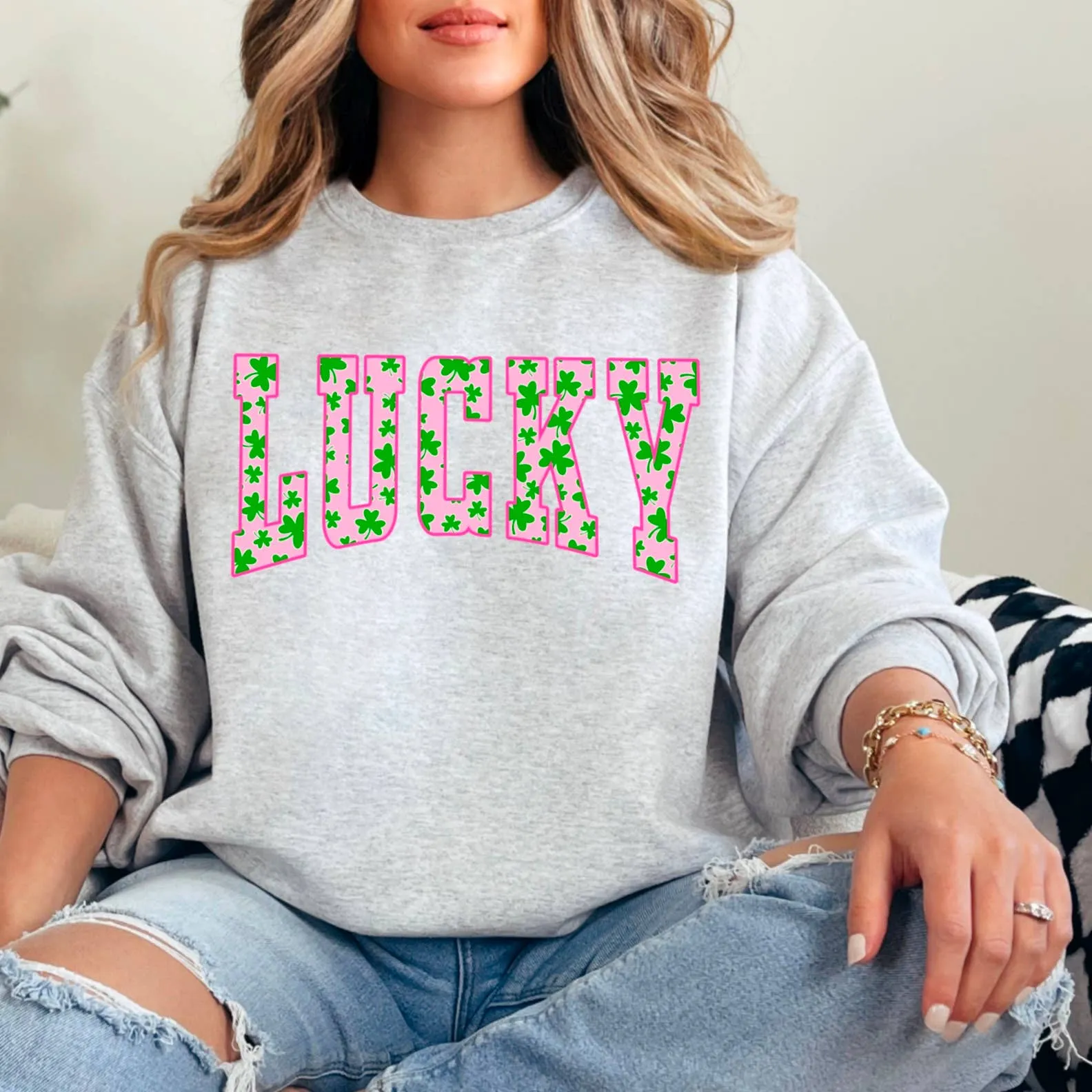 Lucky St. Patrick's Day Graphic Sweatshirt - Ash