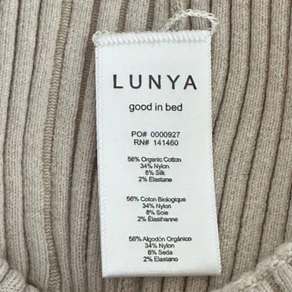 Lunya Cozy Cotton Silk Ribbed Bike‎ Short Size M Beige Loungewear Sleepwear NEW