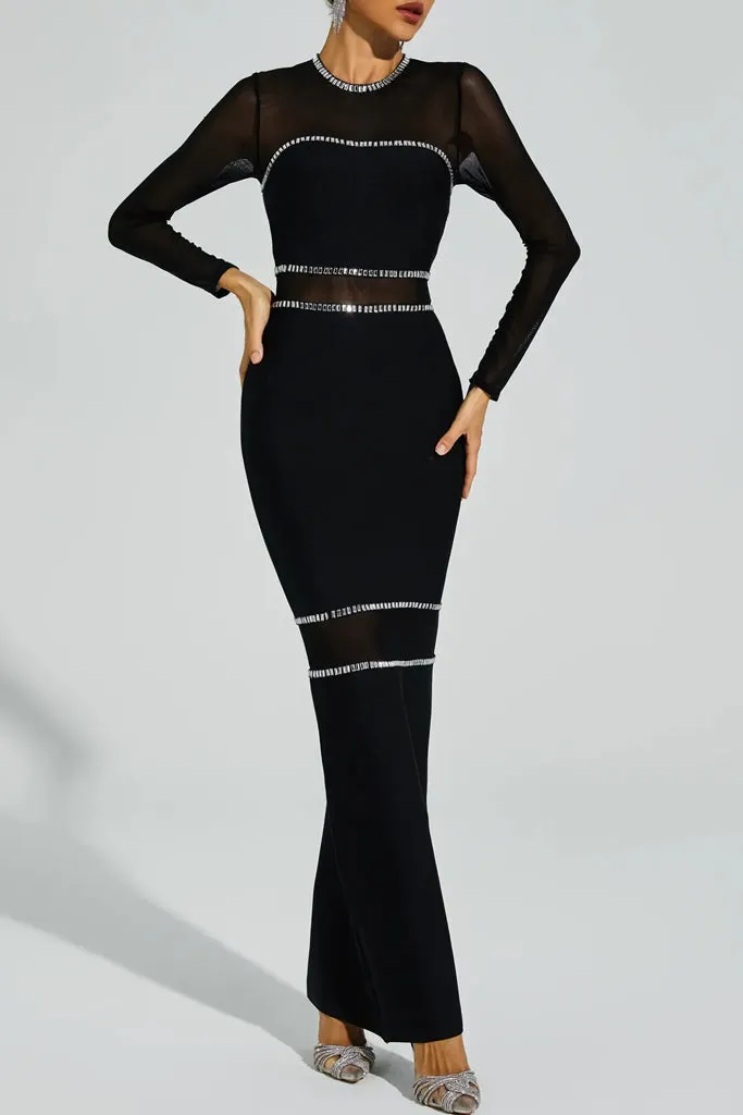 Luster Evening Dress with Crystals and Transparencies