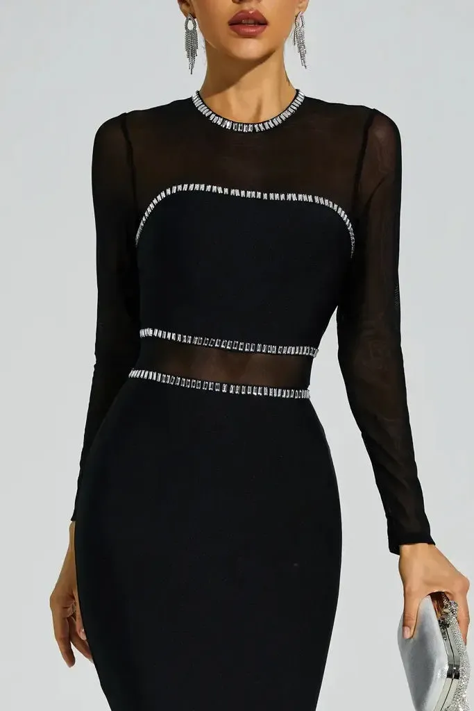 Luster Evening Dress with Crystals and Transparencies