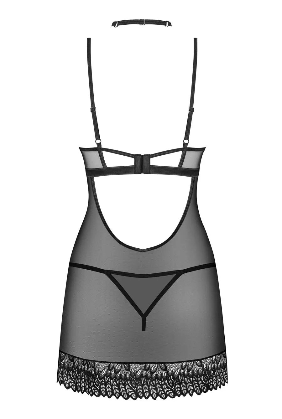 Luxe Sheer Mesh Black Chemise Set