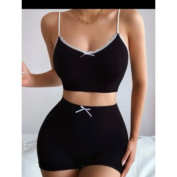 LUXE Sexy Seamless Loungewear Set - BLACK