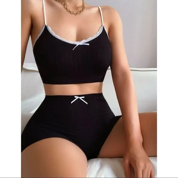 LUXE Sexy Seamless Loungewear Set - BLACK